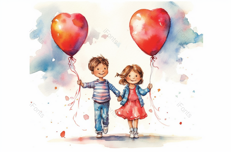 快乐儿童节手拿气球水彩插画,插画/手绘图,插画/手绘图库,插画/手绘图下载,插画/手绘